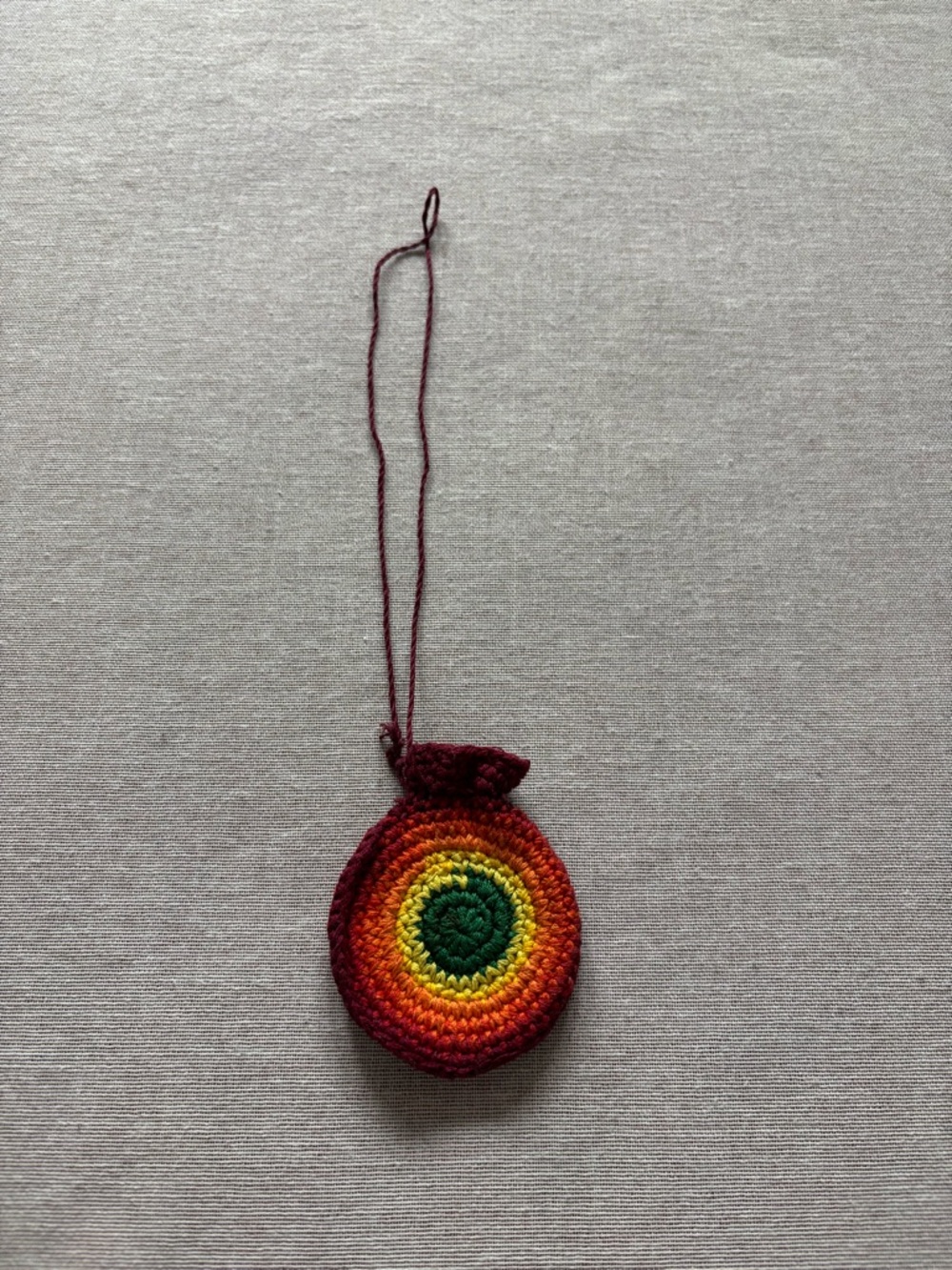 Vintage crochet rainbow pouch hippie boho gypsy necklace.
